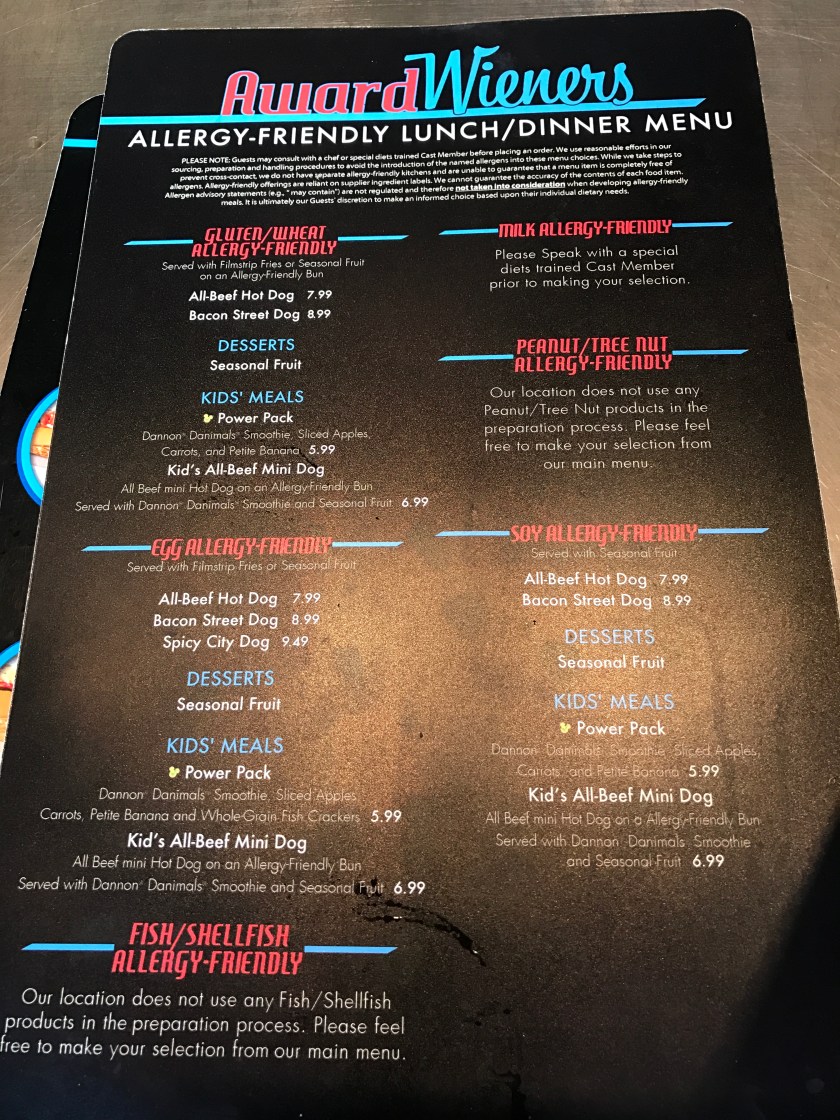 Award Wiener's Allergy Menu