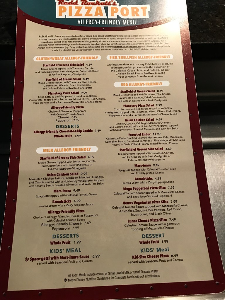 Disneyland's Pizza Port Allergy Menu